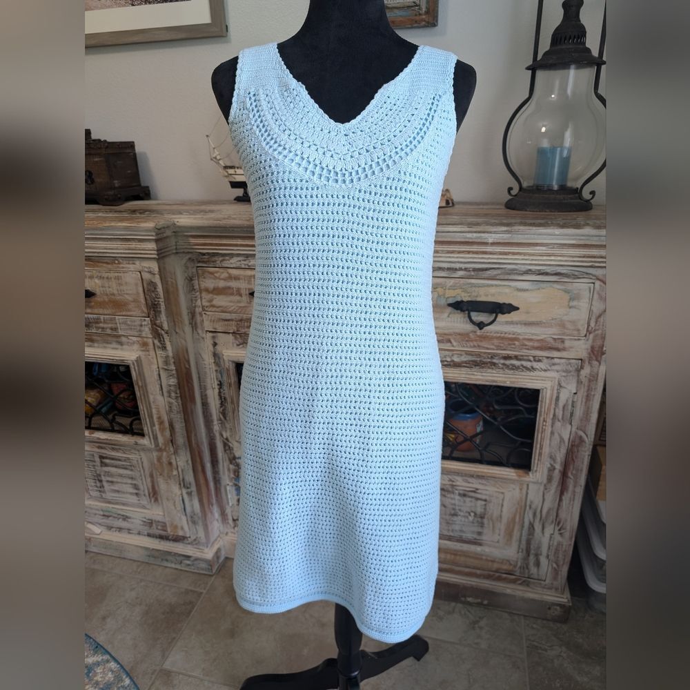 Athleta "Kirra" Crochet Sleeveless Dress, Blue, Size Medium